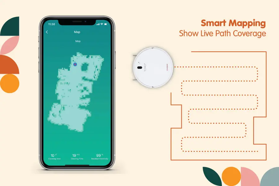Fitur pemetaan pintar yang dapat menunjukkan rute pembersihan secara live.
